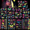 HOWAF 9 Large Sheets Neon Glow in The Dark Temporary Tattoos 100+ Assorted Designs Glow UV Neon Body Face Flowers Butterfly Flash Fake Waterproof Tattoo Stickers for Women Men Girls Body Art
