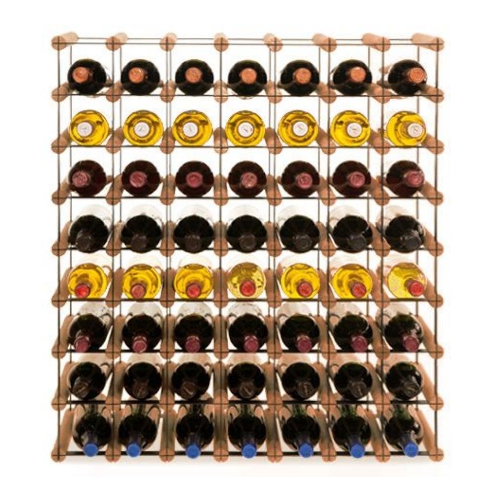 PROREGAL Modulares Weinregal VINOTECA MOD METAL | HxBxT 82,5x72,5x24,5cm | 7x8 Flaschen | Massives Kiefernholz | Braun geölt | Flaschenregal Image