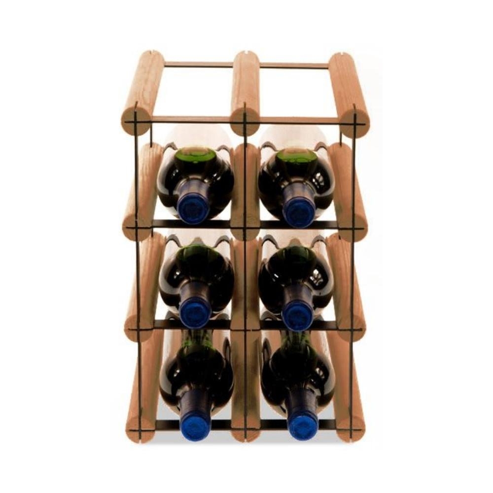 PROREGAL Modulares Weinregal VINOTECA MOD METAL | HxBxT 32,5x22,5x24,5cm | 2x3 Flaschen | Massives Kiefernholz | Braun geölt | Flaschenregal Image