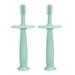 Set of 2 - Silicone Baby Toothbrushes with Suction Base Choke Guard ï¼Œ360 Degree Child Tooth Brush and Teether - green