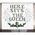 Queen Curtains 2 Panels Set Vintage Grunge Here Sits The Queen Quote Antique Crown Royalty Theme Hipster Window Drapes for Living Room Bedroom 108W X 96L Inches Black and White by Ambesonne