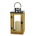 13.75 Country Rustic Wood and Glass Lantern with LED Flameless Pillar Candle with Timer