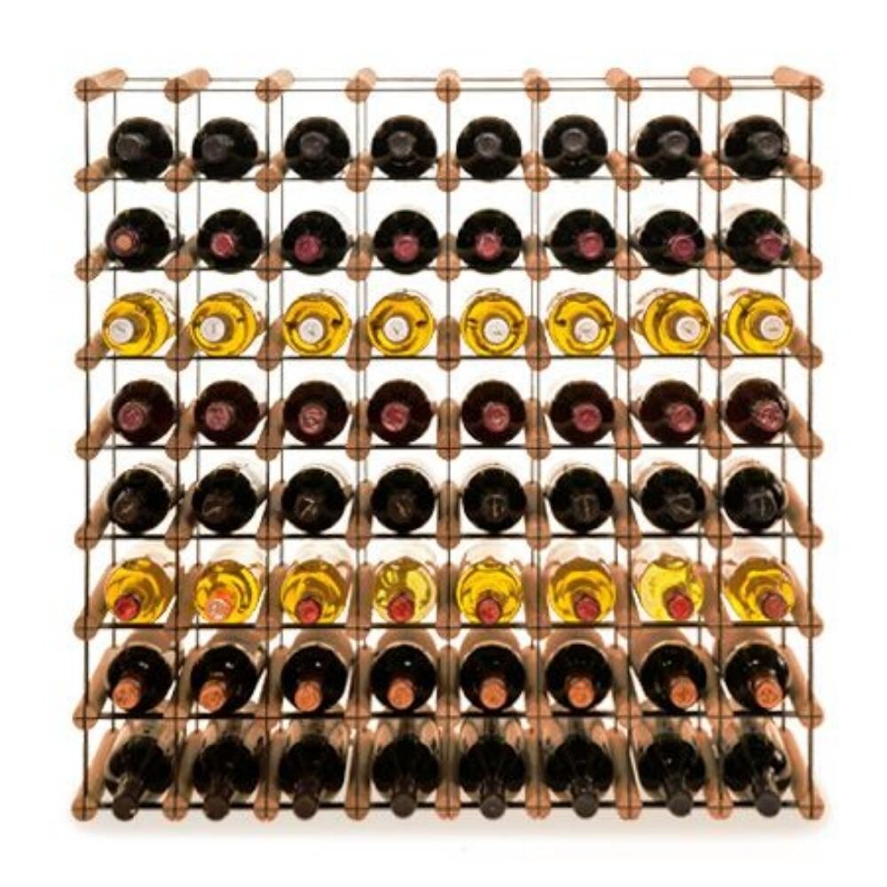 PROREGAL Modulares Weinregal VINOTECA MOD METAL | HxBxT 82,5x82,5x24,5cm | 8x8 Flaschen | Massives Kiefernholz | Braun geölt | Flaschenregal Image