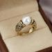14k Gold Plated Vintage Milky Stone Ring for Women - Perfect Promise Engagement Wedding Anniversary and Birthday Gift