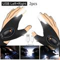 2pcs USB Glove Lamp Flashlight LED Lighting Repair Finger Lamp For Outdoor Night Fishing Camping Hiking Tool (Left And Right)