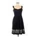 Ann Taylor LOFT Outlet Casual Dress - Party V-Neck Sleeveless: Black Print Dresses - Women's Size 6 Petite