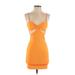 Princess Polly Casual Dress - Bodycon Plunge Sleeveless: Orange Print Dresses - Women's Size 2