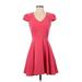 Single Los Angeles Cocktail Dress - A-Line V-Neck Short sleeves: Pink Solid Dresses - Women's Size 2