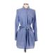 Southern Frock Casual Dress - Shirtdress High Neck Long sleeves: Blue Print Dresses - Women's Size Medium
