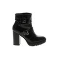 SODA Boots: Strappy Chunky Heel Casual Black Solid Shoes - Women's Size 7 1/2 - Round Toe