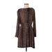 H&M Casual Dress - A-Line High Neck Long sleeves: Brown Leopard Print Dresses - Women's Size 10
