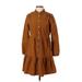 J.Crew Factory Store Casual Dress - Shirtdress High Neck Long sleeves: Brown Print Dresses - Women's Size 2