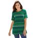 Plus Size Women's Perfect Printed Short-Sleeve Crewneck Tee by Woman Within in Emerald Green Patchwork Stripe (Size 2X) Shirt