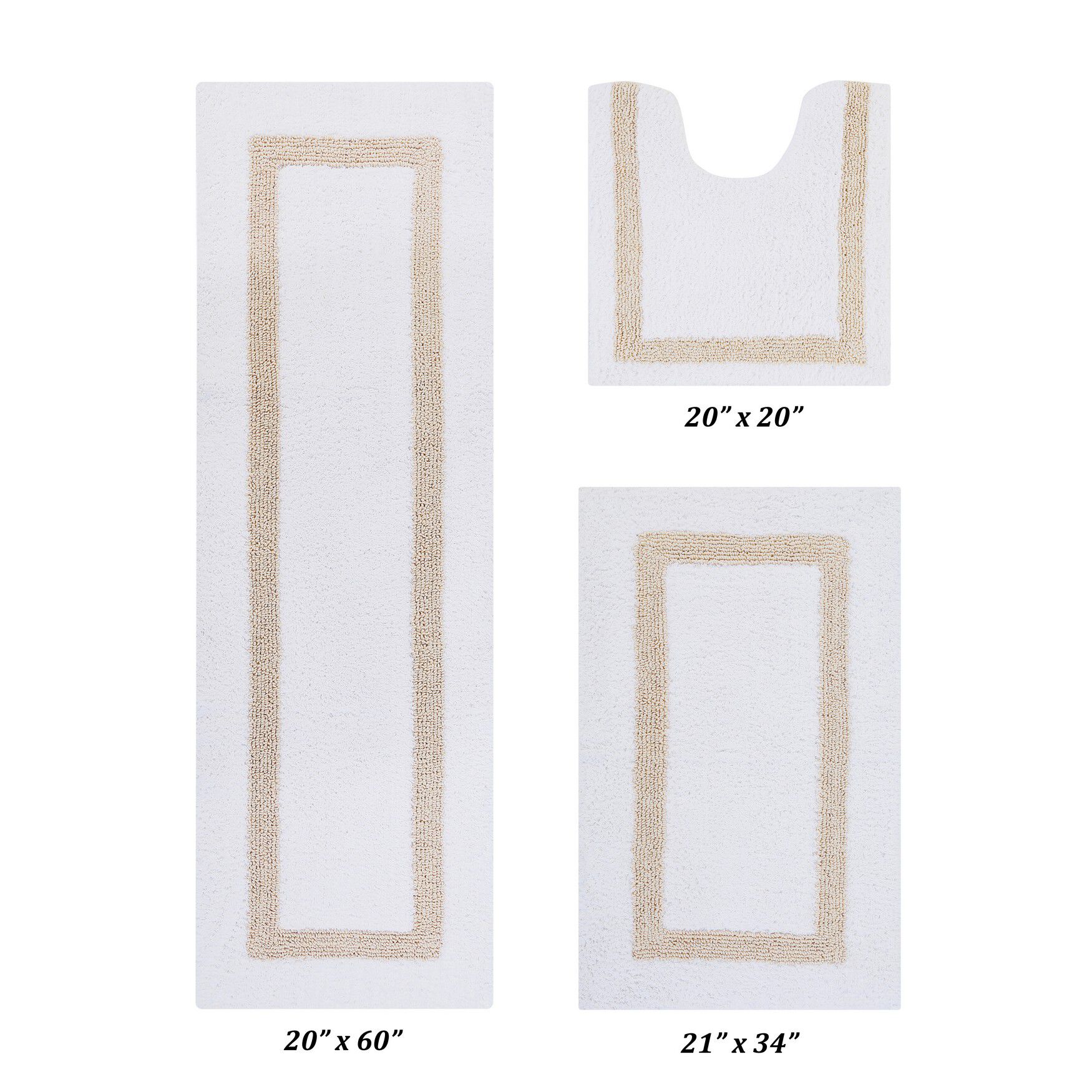 Hotel Collectionis Bath Mat Rug 3 Piece Set (20" x 20" | 21" x 34" | 20" x 60") by Better Trends in White Sand