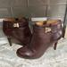 Coach Shoes | Coach Chocolate Brown Leather Ankle Bootie Heel Gold Tone Buckle Size8.5. Sondra | Color: Brown | Size: 8.5