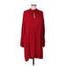 H&M Cocktail Dress - Shift Tie Neck Long sleeves: Red Solid Dresses - Women's Size 10