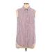 Velvet Heart Sleeveless Button Down Shirt: Burgundy Stripes Tops - Women's Size Large
