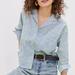 Anthropologie Tops | Anthropologie Maeve Clarissa High-Low Button-Down Shirt Embriodered Striped Sz 0 | Color: Blue/White | Size: 0