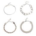 VekkEr Sterling silver bracelet,925 silver bracelet,4pcs Set Hip Hop Bracelet Punk Style Chain Link Bracelets Trendy Bracelets Link Bracelets for Women Stackable Bracelets