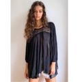 Free People Tops | Free People Penny Lane Sheer Lace Tunic Black Strategic Lace Swing Top | Color: Black | Size: M