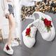 Women's Platform Embroidered Increased Sneakers Comfort Hidden High Heels Leather Wedges Tennis Fashion Breathable Jogging Walking Dress Sneakers Orthotic Low-top Bride Wedding Shoes (Color : Blanco