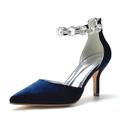 Womens Classic Pointed Toe Wedding Dress Shoes Sparkly Rhinestones Ankle Strap Stiletto Heel Dress Shoes with Zipper,Navy,7 UK
