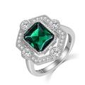 Ladies Handmade Sterling 925 Fine Silver White Sapphire & Emerald Cocktail Ring (K)
