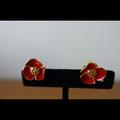 Tory Burch Jewelry | Nwot Tory Burch Red/Gold Fleur Logo Stud Earrings | Color: Gold/Red | Size: Os