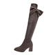 LOSVIP Ladies Fashion Suede Rhinestone Bow Side Zipper Pointed Toe Chunky High Heel Over Knee Boots Suede over The Knee Boots for Women (Grey, 4.5)