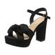 CreoQIJI Women's Summer Casual Sandals Buckle Band Fish Mouth Bow Thick Heel High Heel Sandals Platform Shoes Women, black, 6 UK