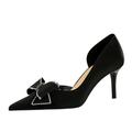 Womens Stiletto Pumps Pointed Toe High Heel 7CM Dress Evening Party Wedding Shoes Bow Satin Prom Dress Shoes (2,Black)