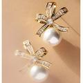 Anthropologie Jewelry | New ~ Anthropologie, Bhldn, Gemelli Pearl & Rhinestone "Layla" Gold Bow Earrings | Color: Gold/White | Size: Os