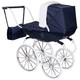 HTI Bella Rosa Royale Vintage Dolls Carriage Pram with Matching Changing Bag, Parasol and Raincover | Pram Fur Hood Trim Pushchair & Pram Toys For Kids Boys & Girls Age 3 Years+, Blue