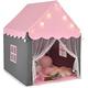 GYMAX Kids Tent, Fairy Play Castle with Washable Mat, Star Lights & Windows, Outdoor Indoor Children Playhouse Tents for Girls Boys Gift (Pink)