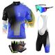 Mens Summer Cycling Short Sleeve Top and Gel Bib Shorts Set,2024 Pro Team Cycling Suits For Men+Cycling Gloves+Cycling Goggles (Typ-9,L)