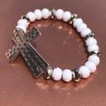 Anthropologie Jewelry | New, Anthropologie, White Beaded Bracelet W\ Silver Cross Charm | Color: Silver/White | Size: 6 1/2"