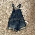 Free People Pants & Jumpsuits | Free People Shortalls Zip Front Denim Blue Jean Overall Shorts Size 2 New | Color: Blue | Size: 2