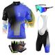 Mens Summer Cycling Short Sleeve Top and Gel Bib Shorts Set,2024 Pro Team Cycling Suits For Men+Cycling Gloves+Cycling Goggles (Typ-9,XS)