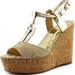 Coach Shoes | Coach Linden Monogram Platform Wedge Cork Heels Ivory Gold Metallic Size 8.5m | Color: Cream/Gold | Size: 8.5