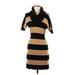 Ann Taylor LOFT Casual Dress - Sweater Dress High Neck Short sleeves: Brown Print Dresses - Women's Size Small