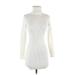 Casual Dress - Sweater Dress High Neck Long sleeves: White Print Dresses - Women's Size Small