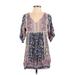 Sundance Casual Dress - Shift V Neck 3/4 sleeves: Blue Print Dresses - Women's Size X-Small - Paisley Wash