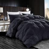 Luxurious Goose Down Feather Fiber Comforter, Exquisite Pinch Pleat Design, Black 108 x 98 , 75 oz Fill Weight,Oversize Cal King
