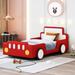 Car Bed, Twin Size PU Leather Race Car-Shaped Platform Bed with Wheels and Rails Design