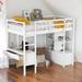 Elegant & Multifunctional Design Twin Size Loft Bed with Built-in Desk with 2 Drawers, and Storage Shelves, Space Saving, White