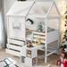 Stylish & Simple Twin Size House Loft Bed with Multiple Storage Pullable Desk and 3 Drawer Chest, Sturdy Construction, Gray
