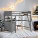 Stylish & Simple Full size Loft Bed with Drawers and Built-in Desk, Wooden Loft Bed with Shelves, Health and Comfort, Grey