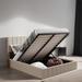 Queen size Upholstered Platform Bed with a Hydraulic Storage System, Pine Wooden Bed Frame with Headboard, Beige