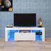 White TV Stand with LED RGB Lights for Flat Screen and Gaming Consoles