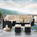 Black+ Khaki 6-piece Outdoor Patio Sectional Sofa Conversation Set with All-weather Wicker Rattan